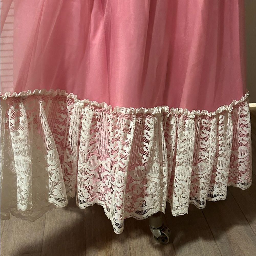 vintage pink ball gown evening dress White Pink Fabric Victorian 70s prom - Picture 10 of 16